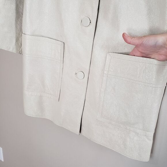 Club Monaco NWT XSmall Bone Tumbled Leather Jacket - Picture 5 of 17